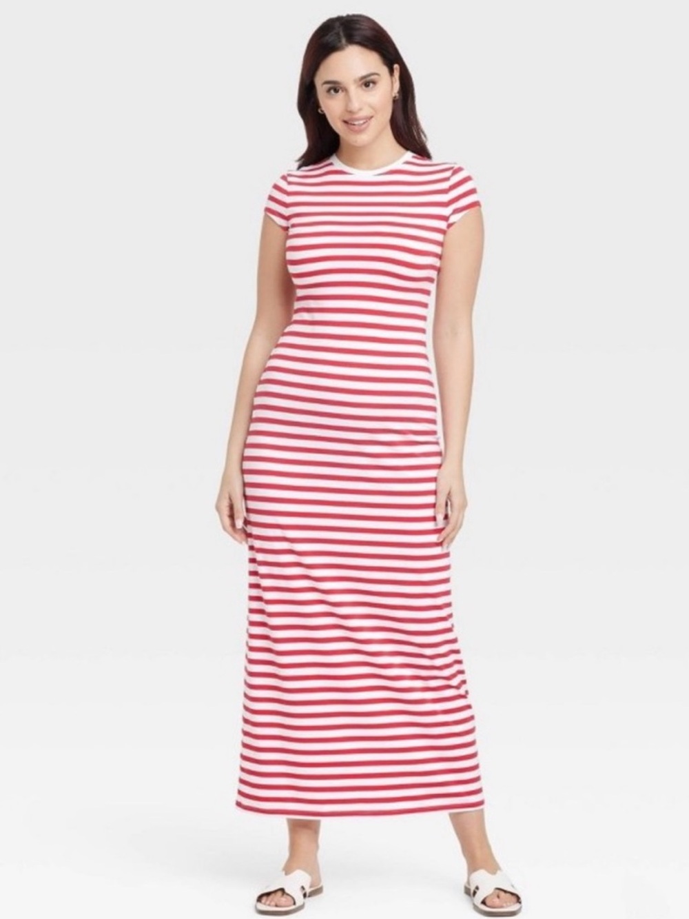 a new day Red & White Striped Short-Sleeve Maxi Dress